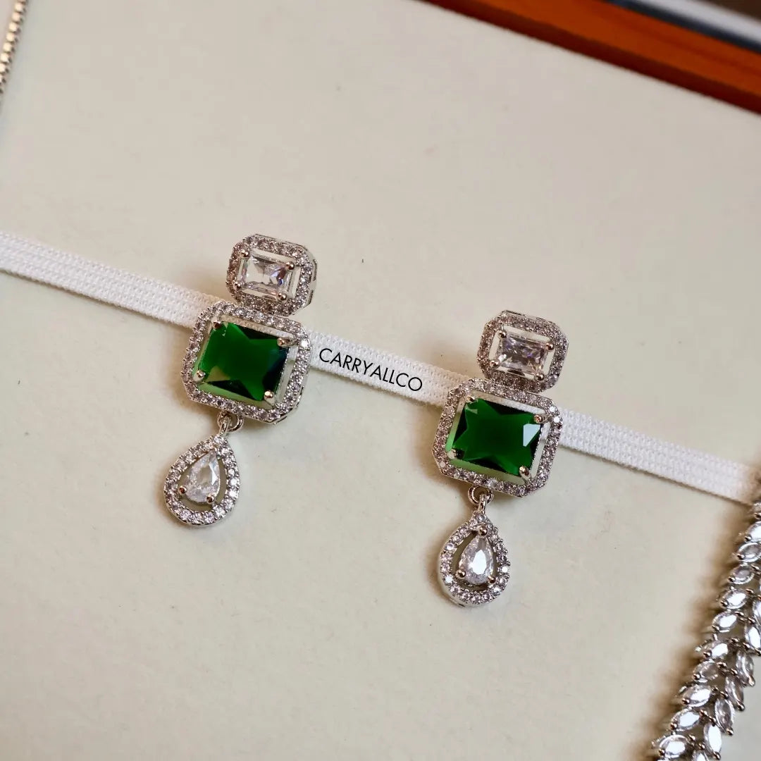 Imperial Emerald Illusion American Diamond Necklace Set