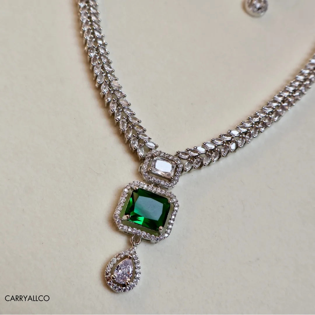 Imperial Emerald Illusion American Diamond Necklace Set