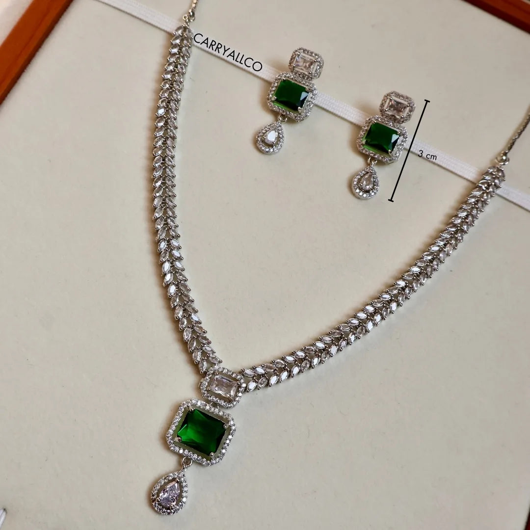 Imperial Emerald Illusion American Diamond Necklace Set