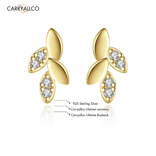 Leaf CZ Stud Earrings – 925 Sterling Silver, Gold Plated