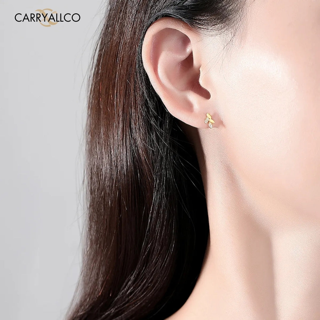 Leaf CZ Stud Earrings – 925 Sterling Silver, Gold Plated