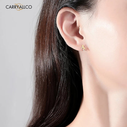 Leaf CZ Stud Earrings – 925 Sterling Silver, Gold Plated