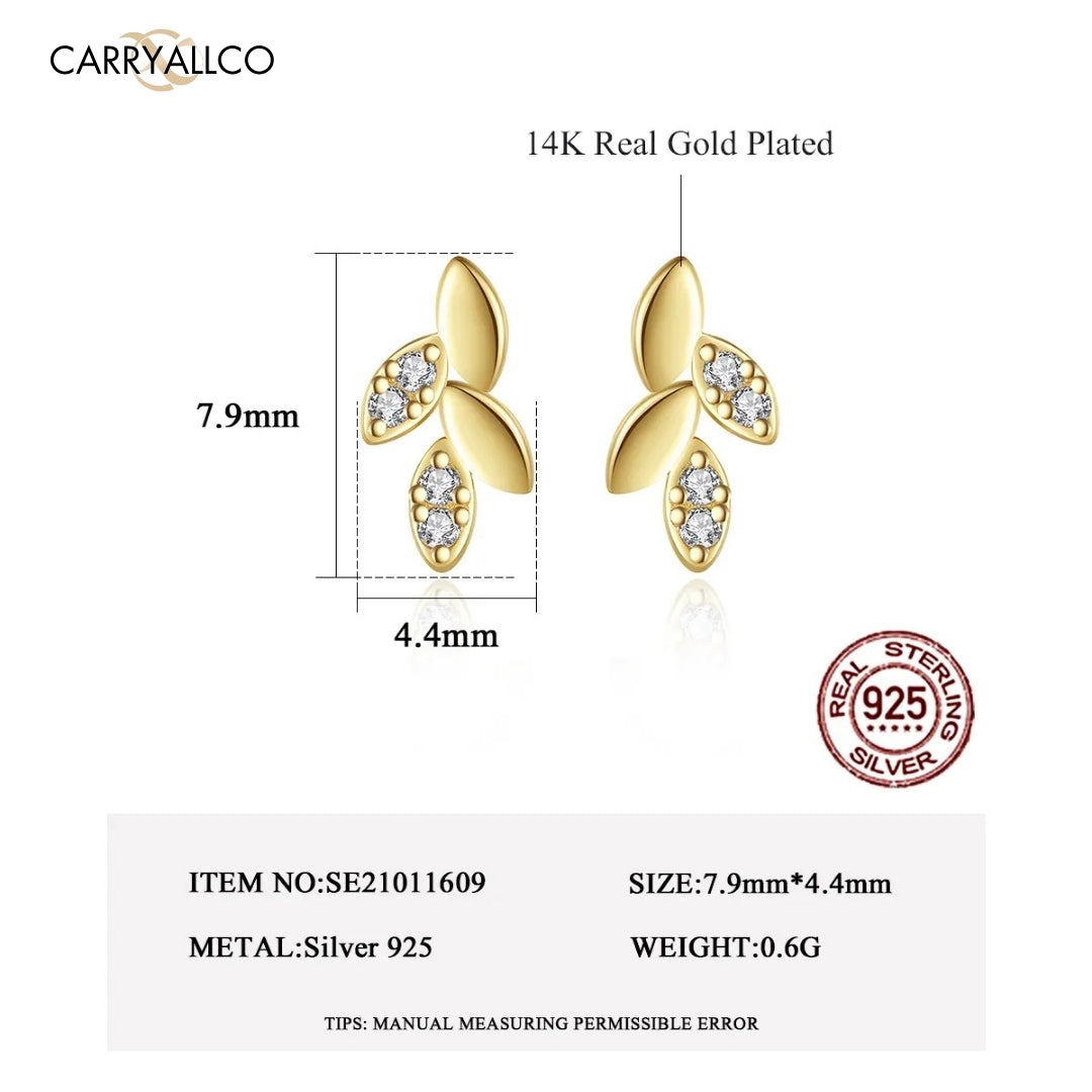 Leaf CZ Stud Earrings – 925 Sterling Silver, Gold Plated