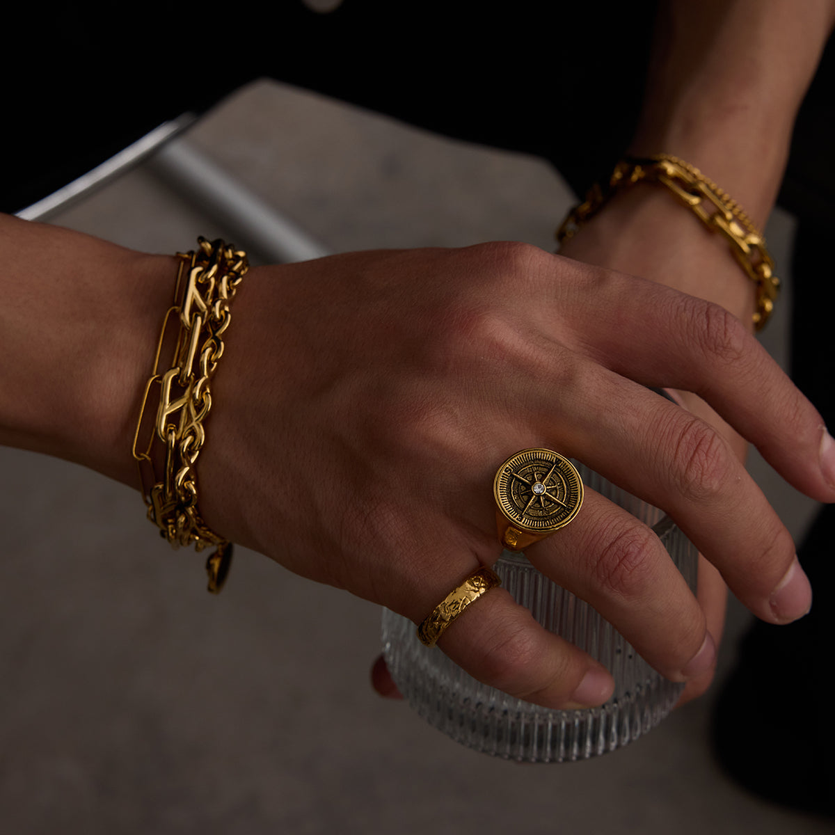 Men 18K Gold Plated Stud-Link Chain Bracelet