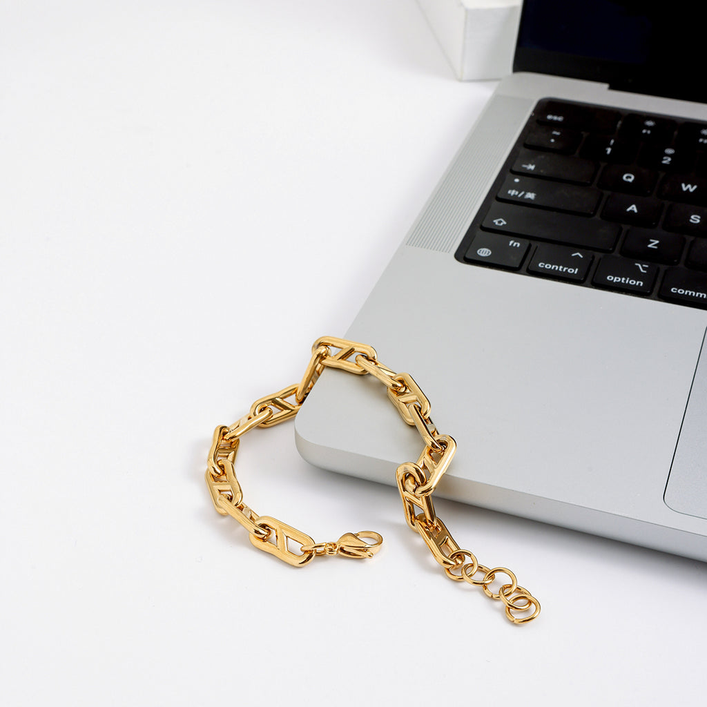 Men 18K Gold Plated Stud-Link Chain Bracelet
