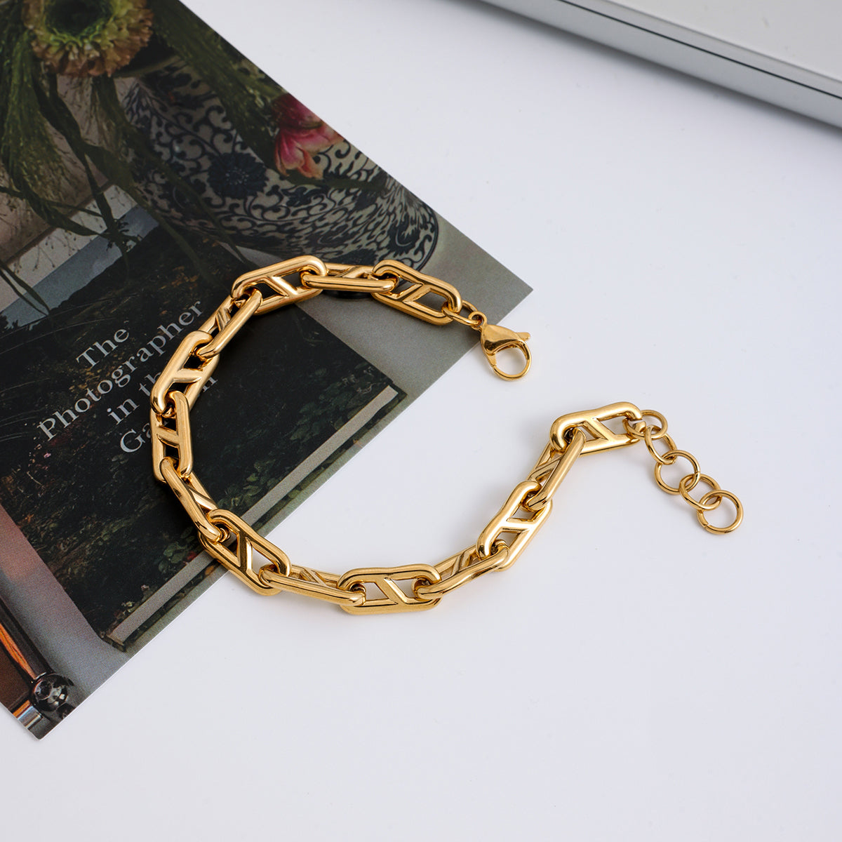Men 18K Gold Plated Stud-Link Chain Bracelet