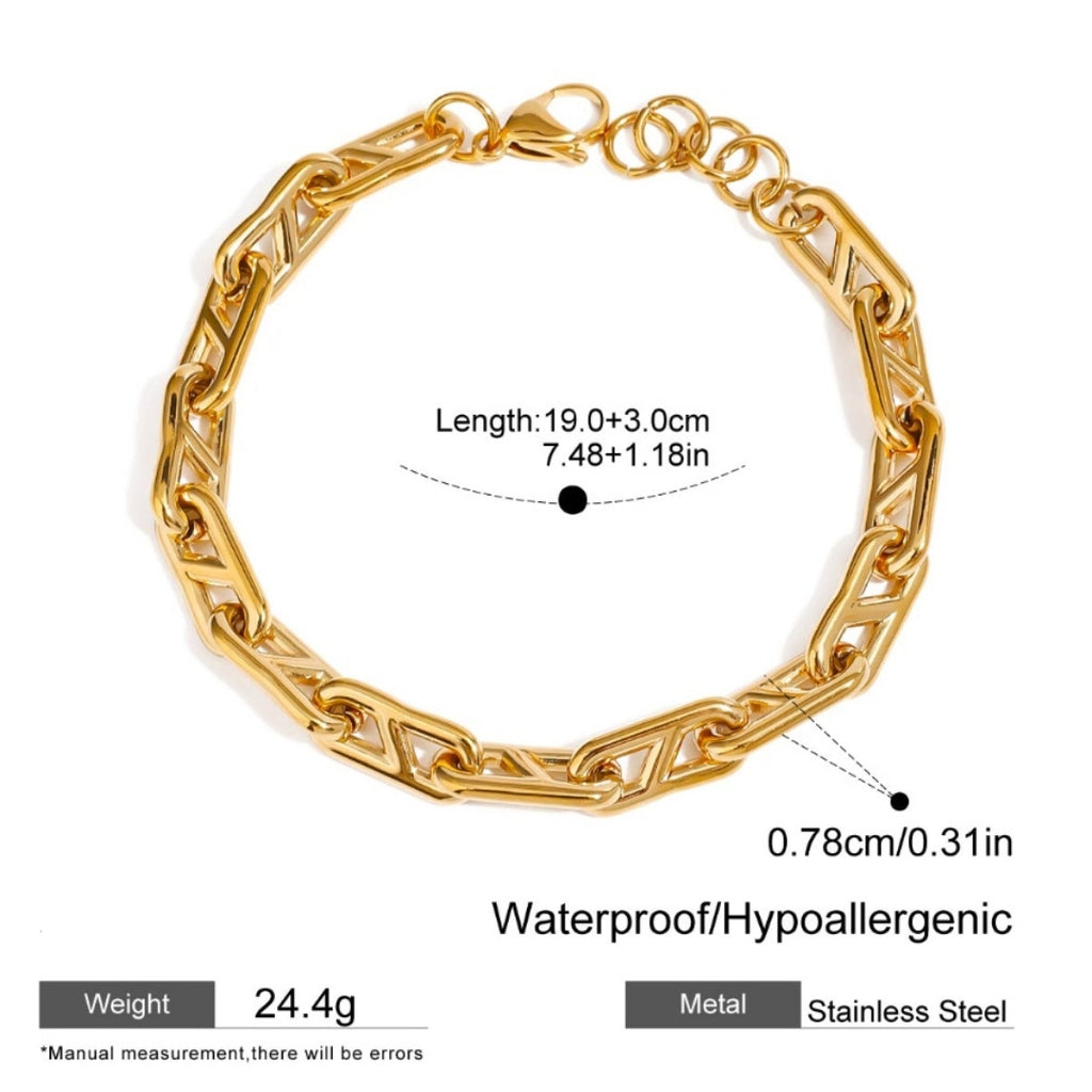 Men 18K Gold Plated Stud-Link Chain Bracelet