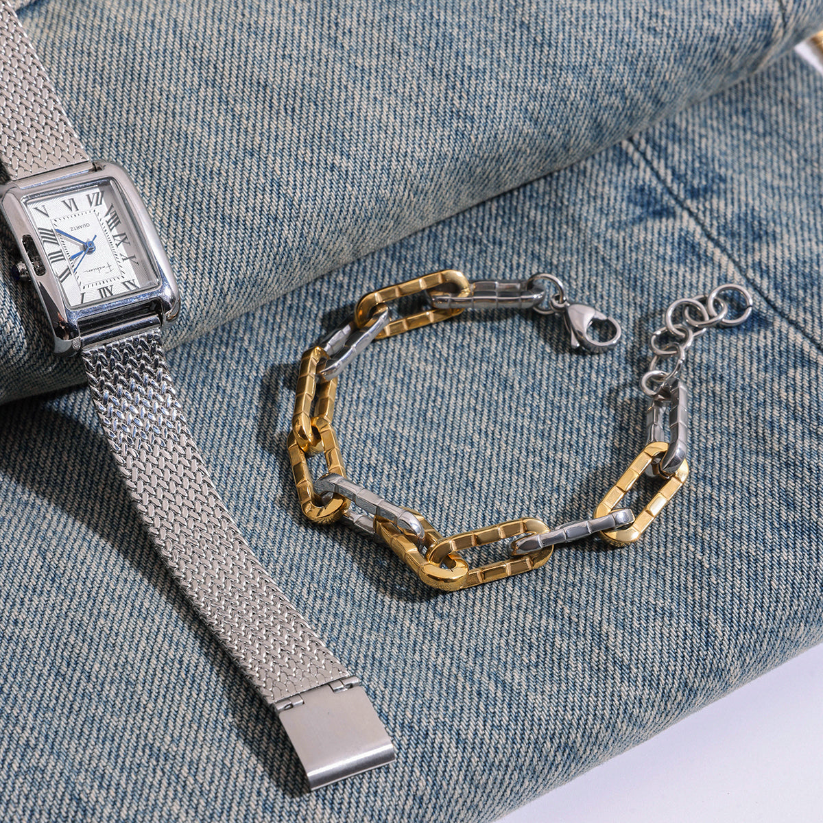 Men Bamboo Chain Bracelet – Demi-Fine Two Tone Gold Plated CARRYALLCO