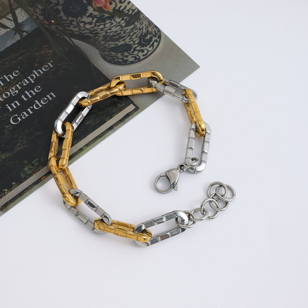 Men Bamboo Chain Bracelet – Demi-Fine Two Tone Gold Plated CARRYALLCO