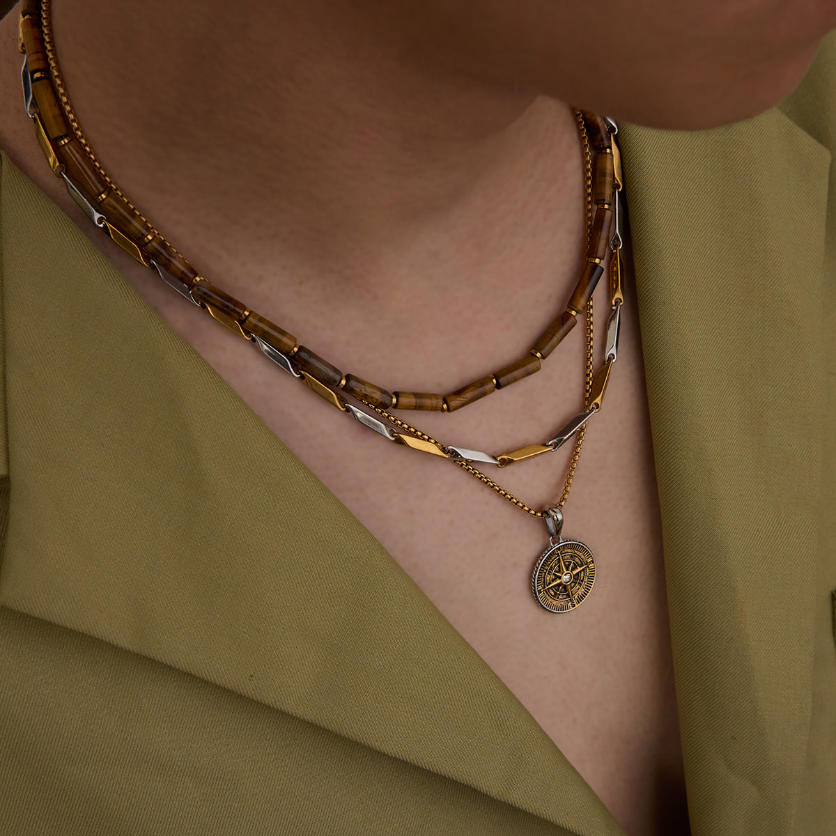 Men Compass Pendant Necklace – Gold & Rhodium Plated CARRYALLCO