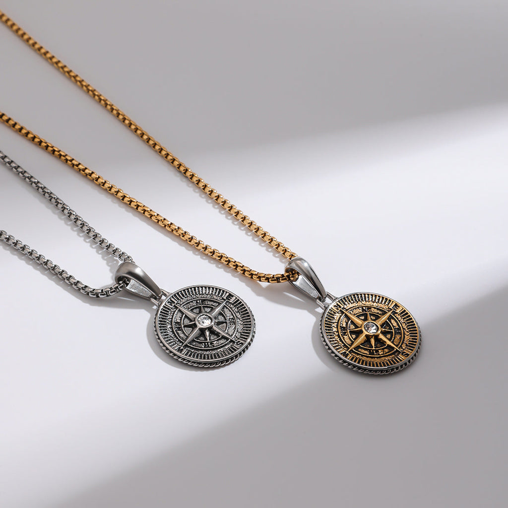 Men Compass Pendant Necklace – Gold & Rhodium Plated CARRYALLCO