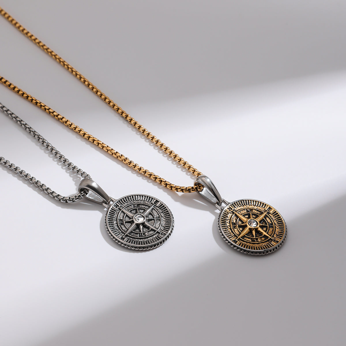 Men Compass Pendant Necklace – Gold & Rhodium Plated CARRYALLCO