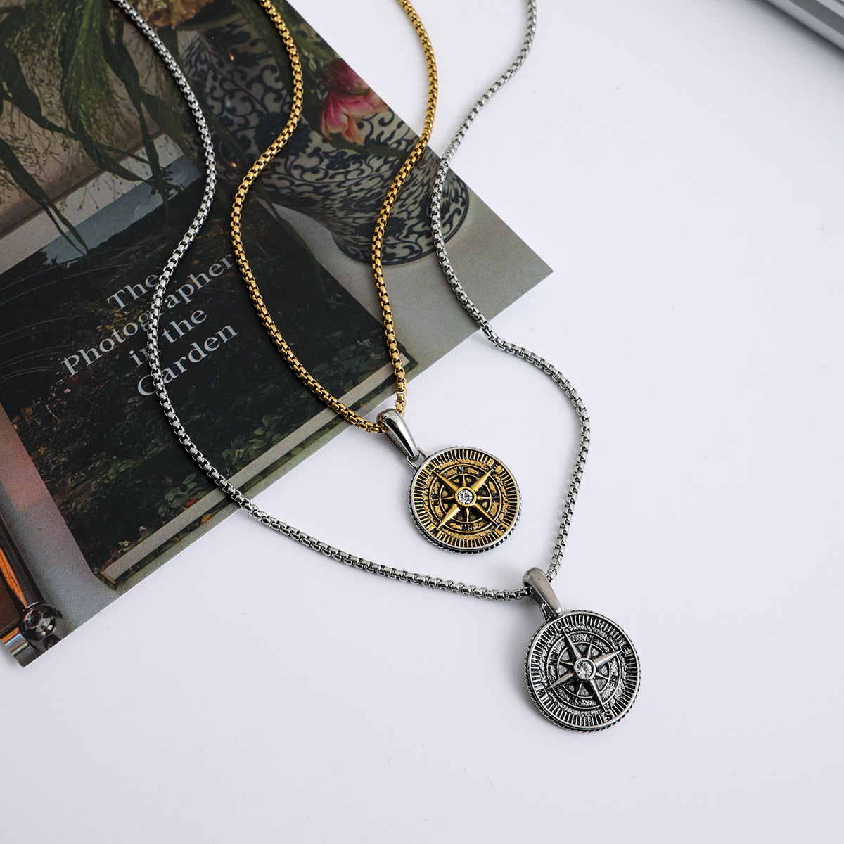 Men Compass Pendant Necklace – Gold & Rhodium Plated CARRYALLCO