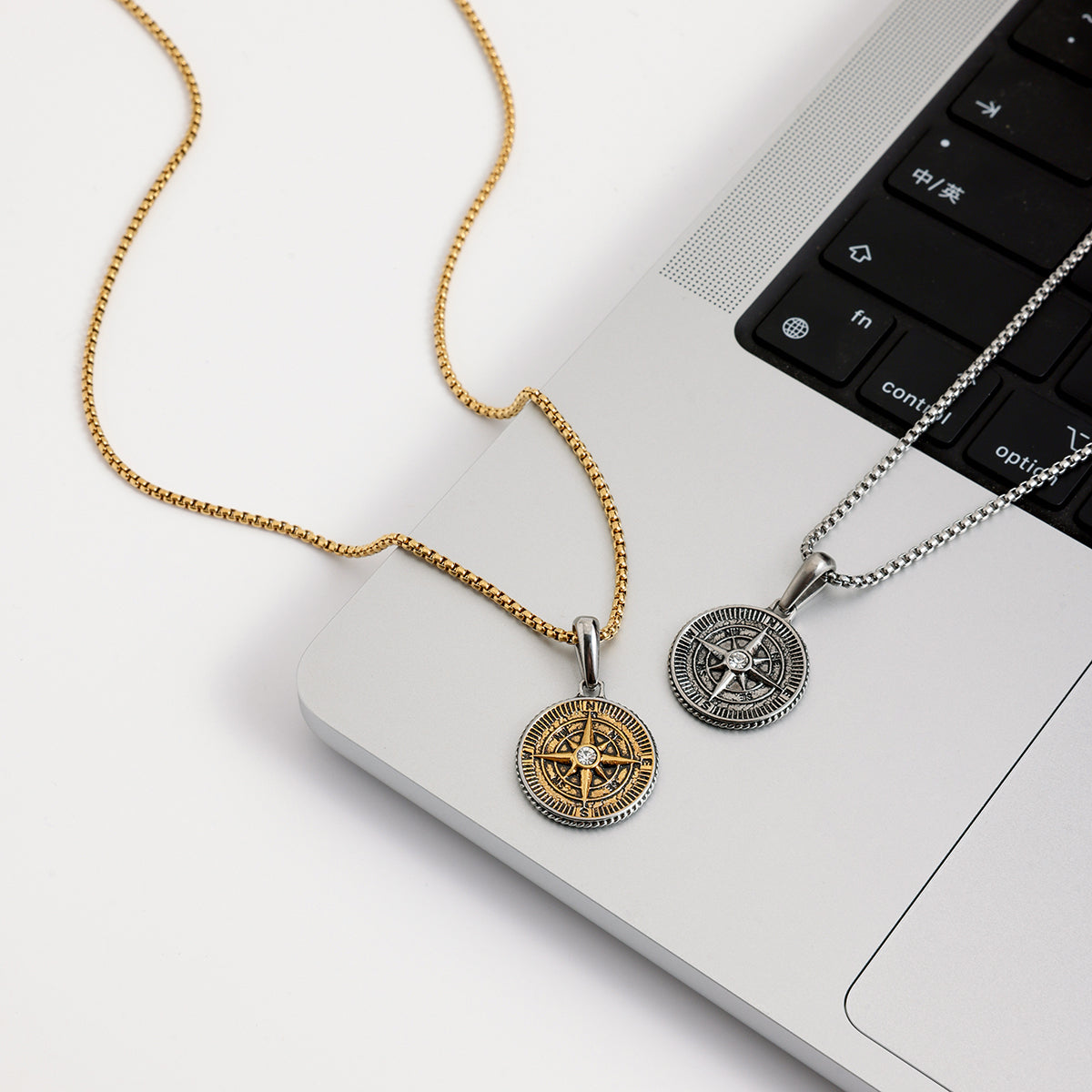 Men Compass Pendant Necklace – Gold & Rhodium Plated CARRYALLCO