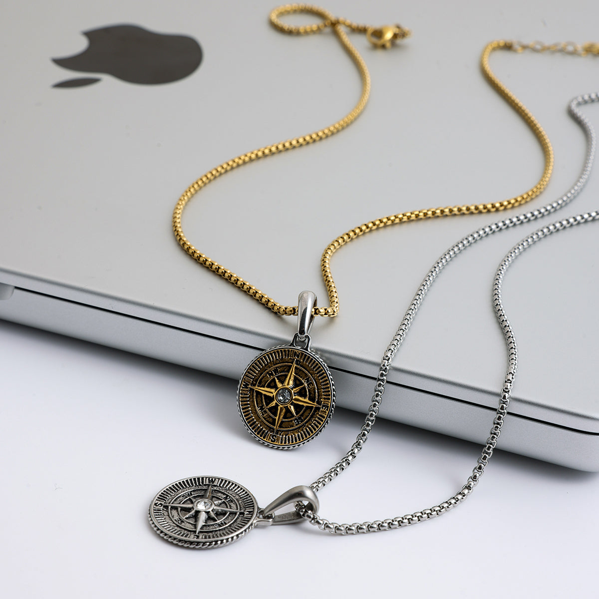 Men Compass Pendant Necklace – Gold & Rhodium Plated CARRYALLCO