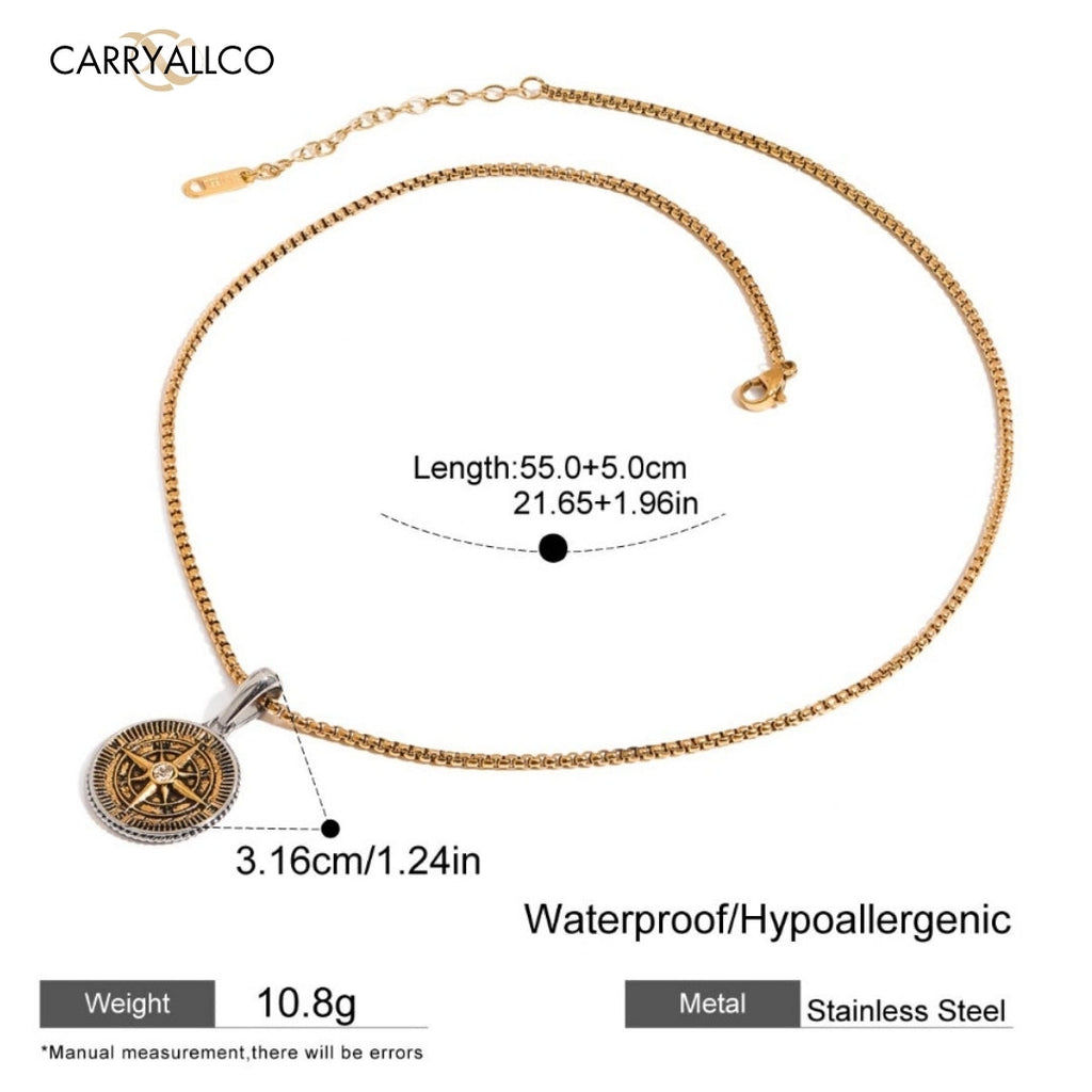 Men Compass Pendant Necklace – Gold & Rhodium Plated CARRYALLCO