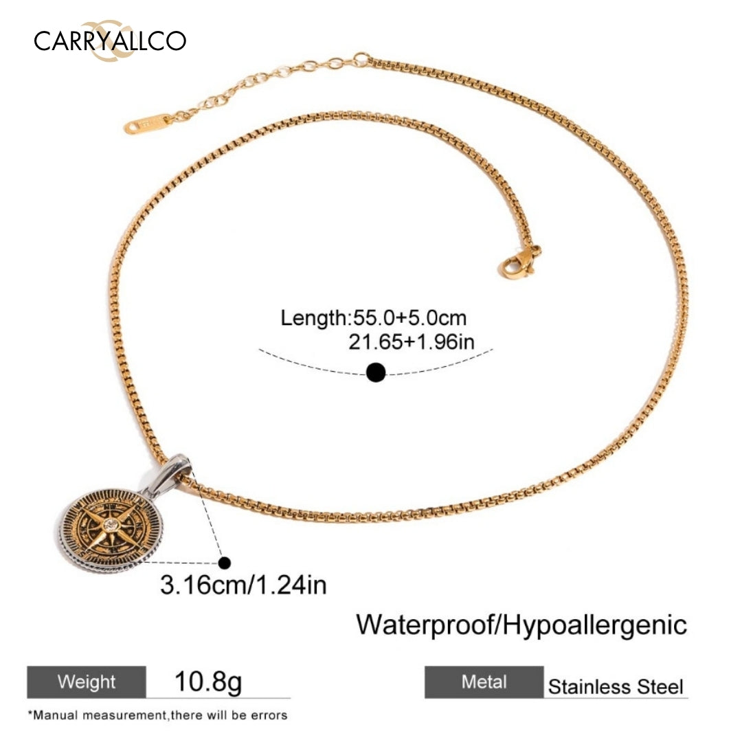 Men Compass Pendant Necklace – Gold & Rhodium Plated CARRYALLCO