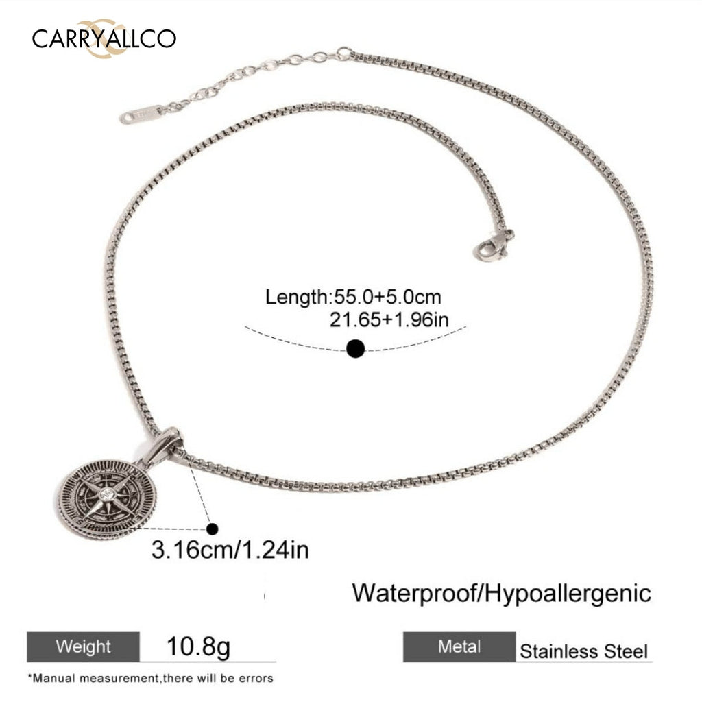 Men Compass Pendant Necklace – Gold & Rhodium Plated CARRYALLCO
