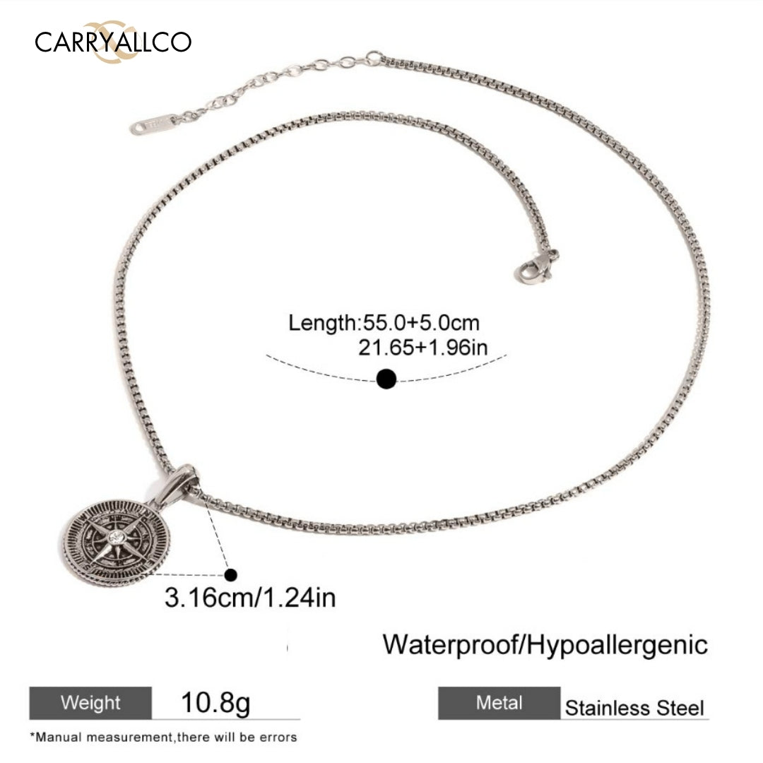 Men Compass Pendant Necklace – Gold & Rhodium Plated CARRYALLCO