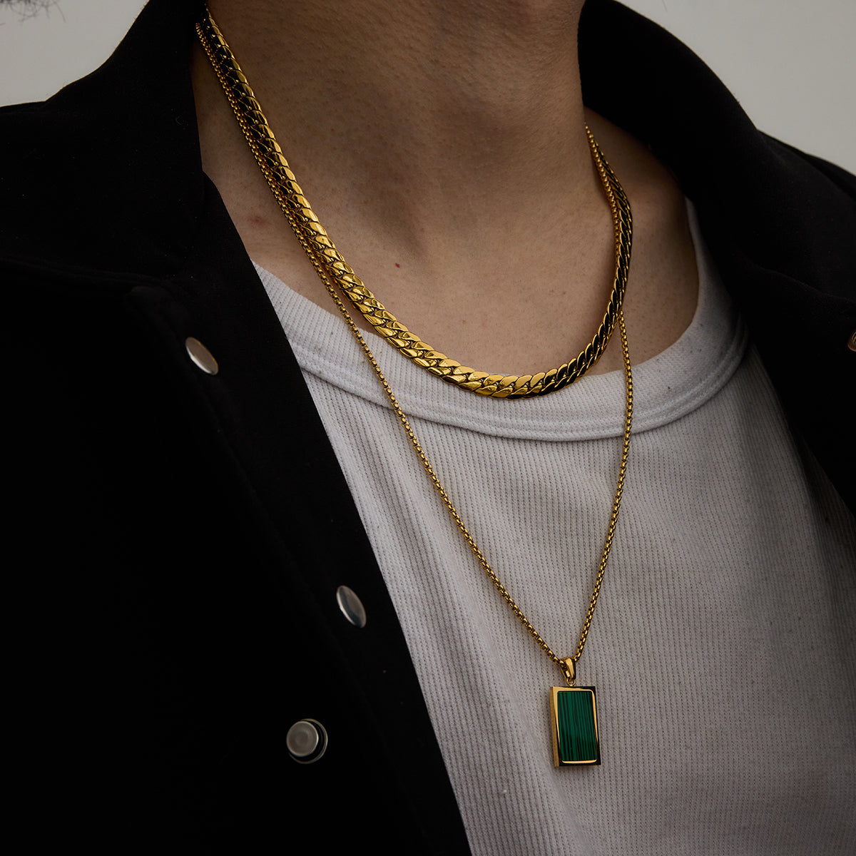 Men Malachite Pendant – Demi-Fine Gold Plated Necklace CARRYALLCO