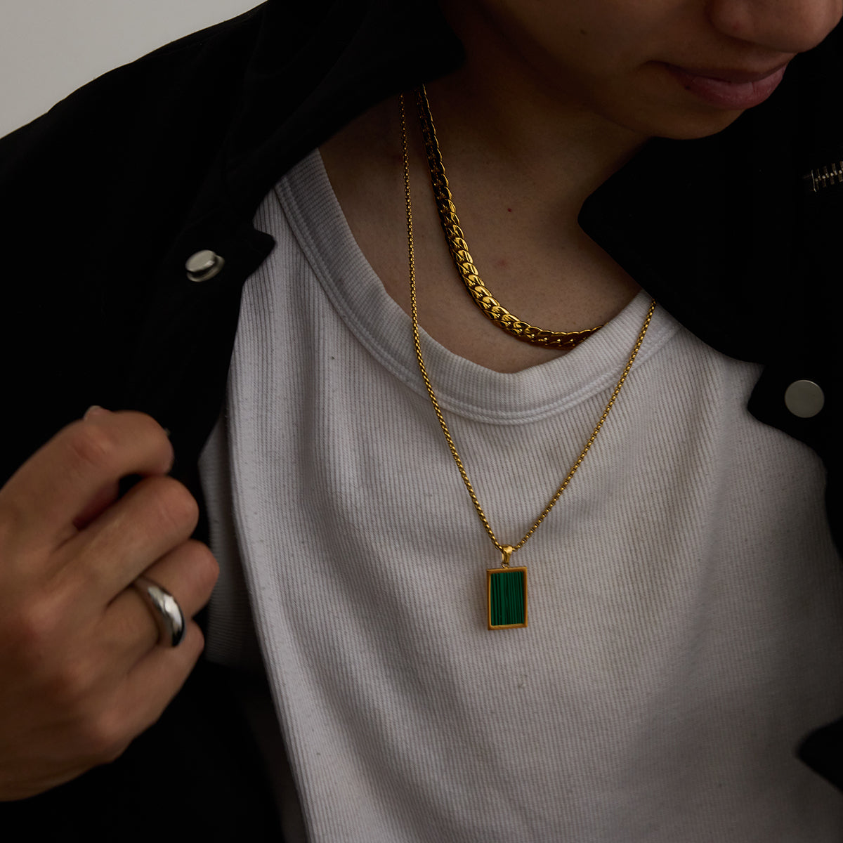 Men Malachite Pendant – Demi-Fine Gold Plated Necklace CARRYALLCO