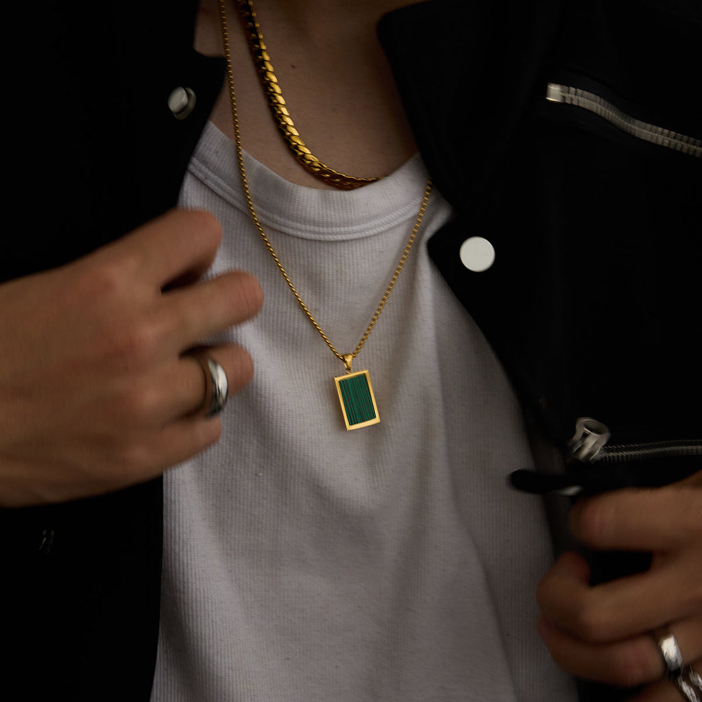 Men Malachite Pendant – Demi-Fine Gold Plated Necklace CARRYALLCO
