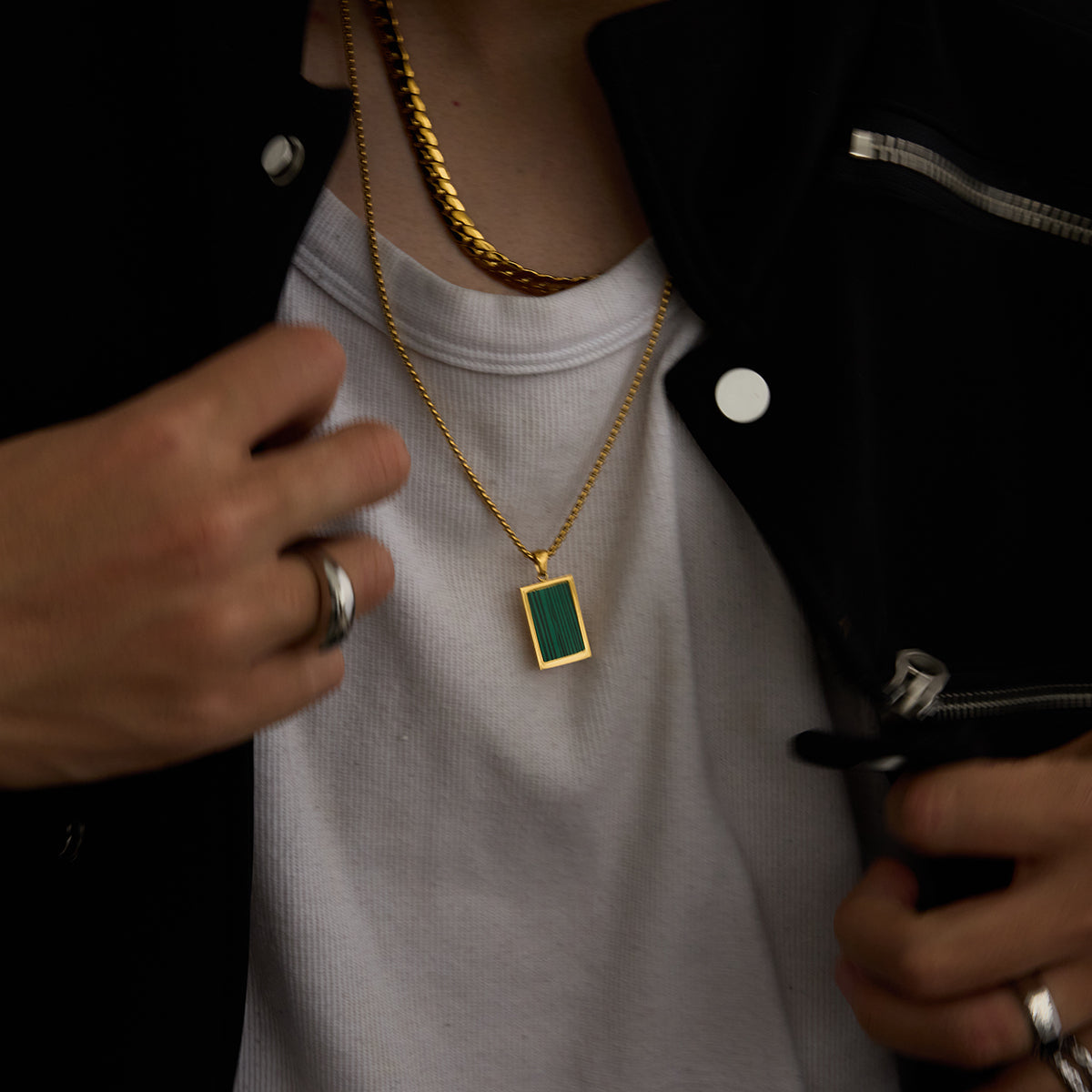 Men Malachite Pendant – Demi-Fine Gold Plated Necklace CARRYALLCO