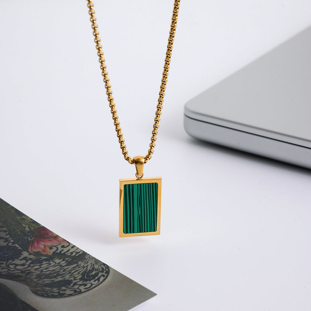 Men Malachite Pendant – Demi-Fine Gold Plated Necklace CARRYALLCO