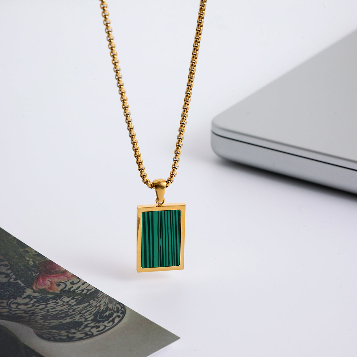 Men Malachite Pendant – Demi-Fine Gold Plated Necklace CARRYALLCO