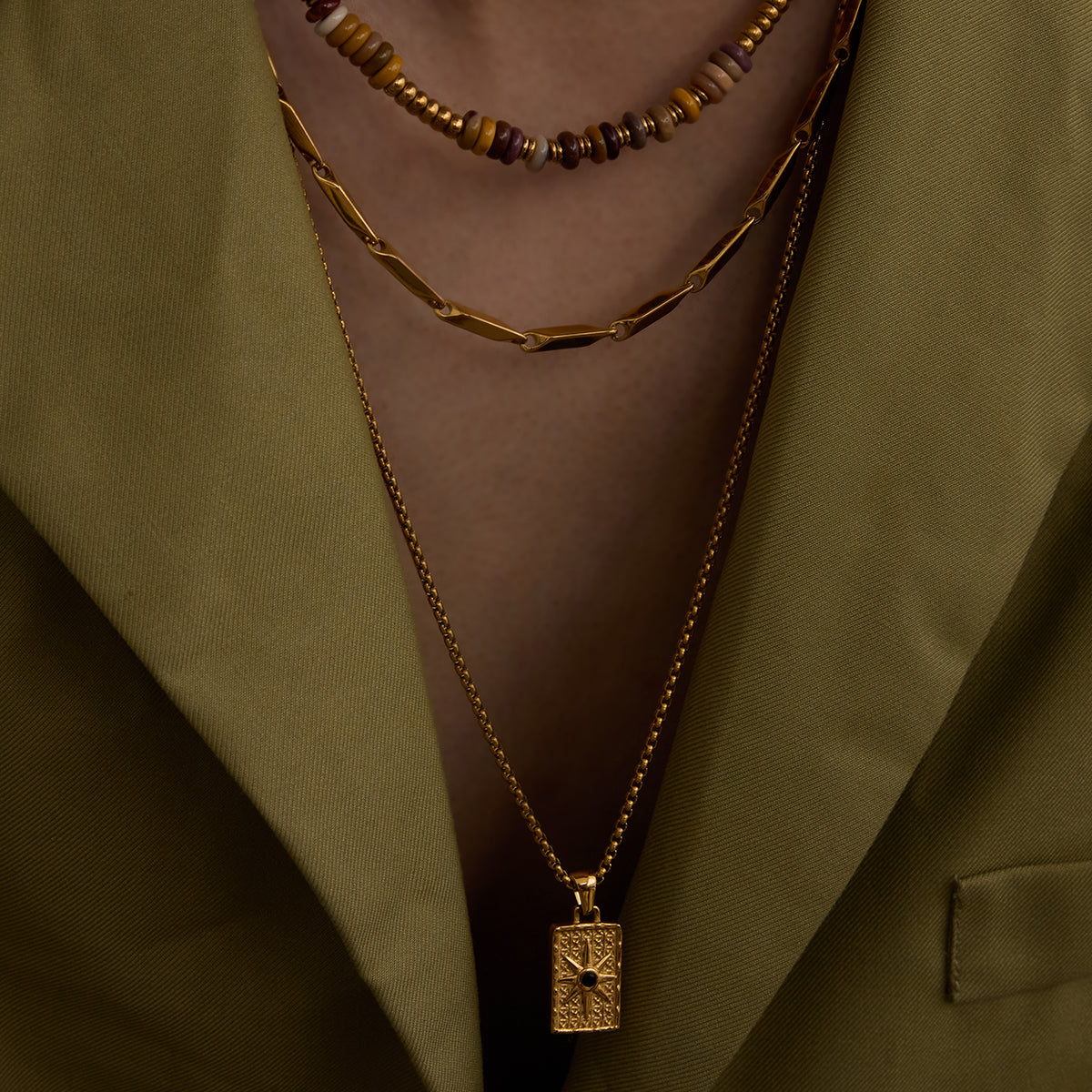 Men Square Pendant Chain – Demi-Fine Gold Plated CARRYALLCO