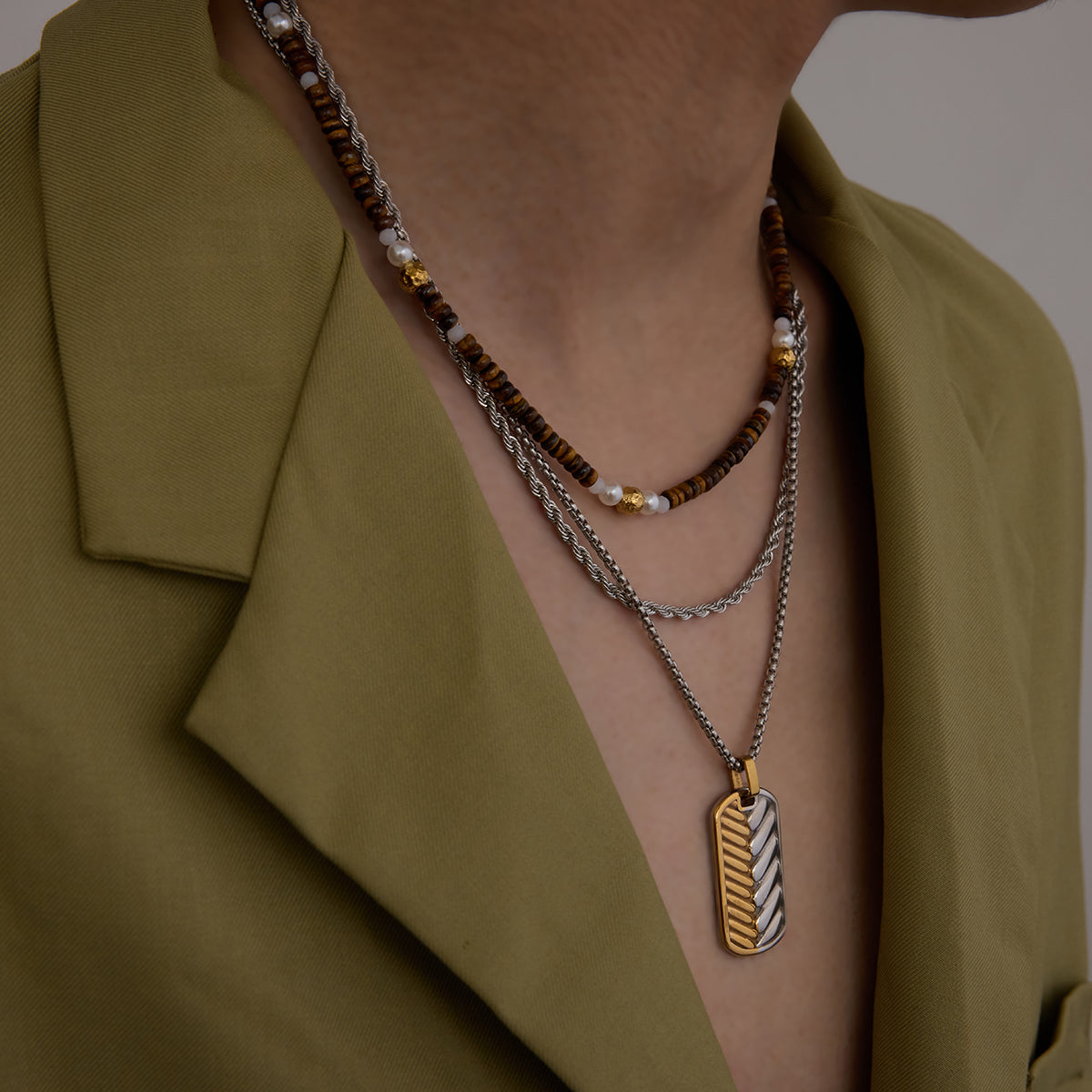 Two-Tone Rectangle Chain Necklace – 18K Gold Plated | Carryallco India