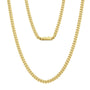 A gold-tone Cuban link chain necklace shown in two lengths against a plain white background.