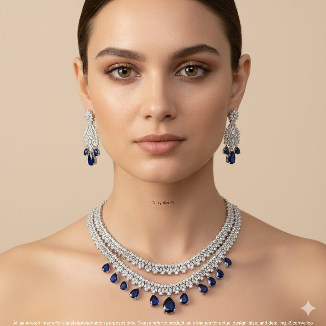 Midnight Sapphire American Diamond Necklace Set
