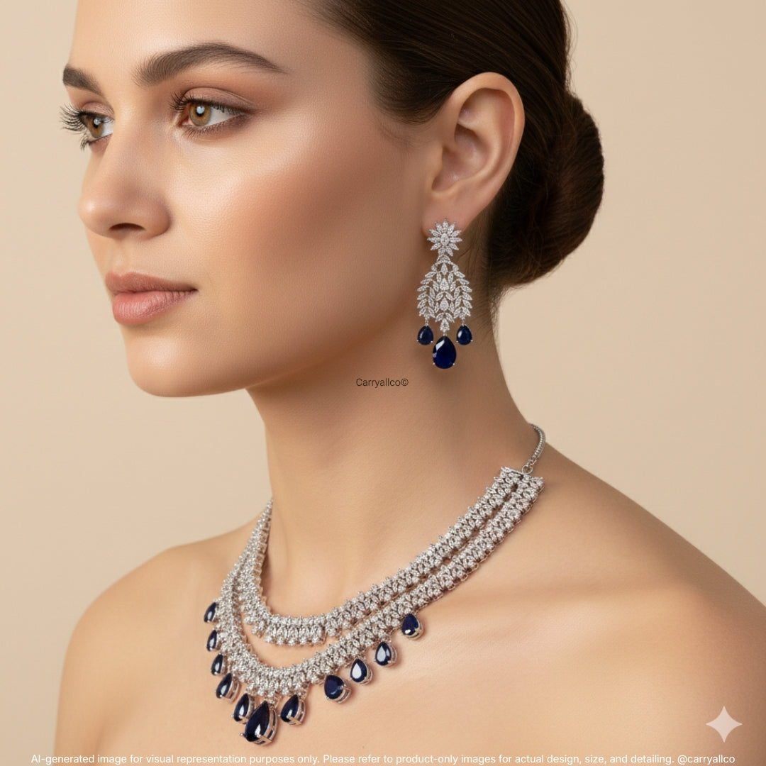 Midnight Sapphire American Diamond Necklace Set