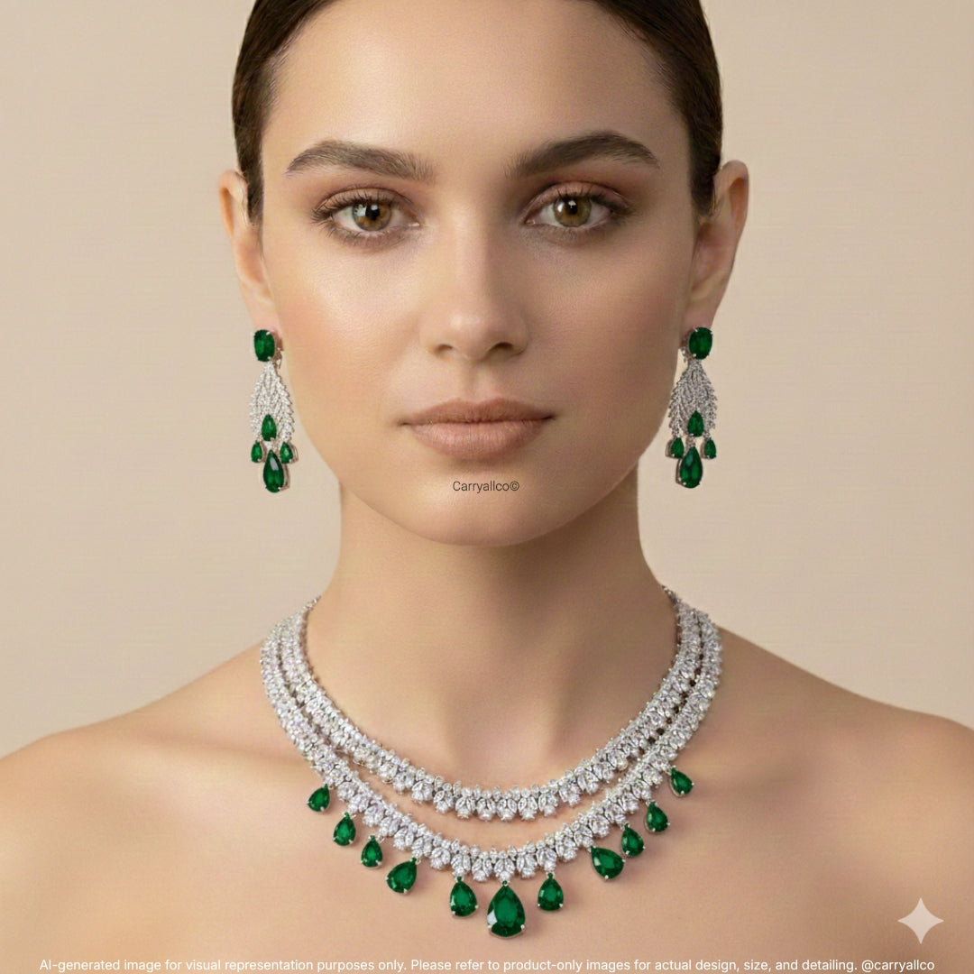 Midnight Sapphire American Diamond Necklace Set