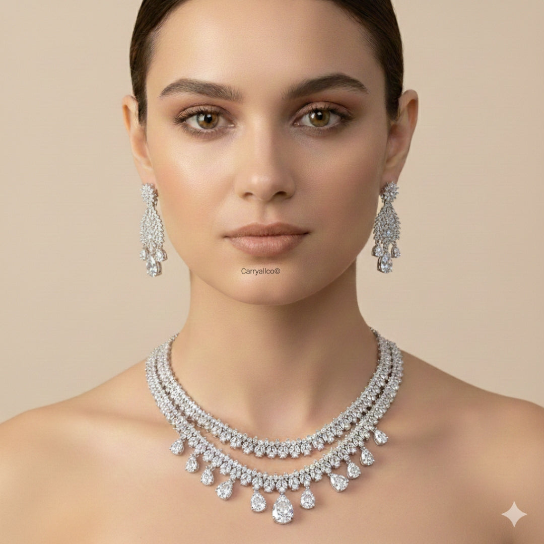 Midnight Sapphire American Diamond Necklace Set