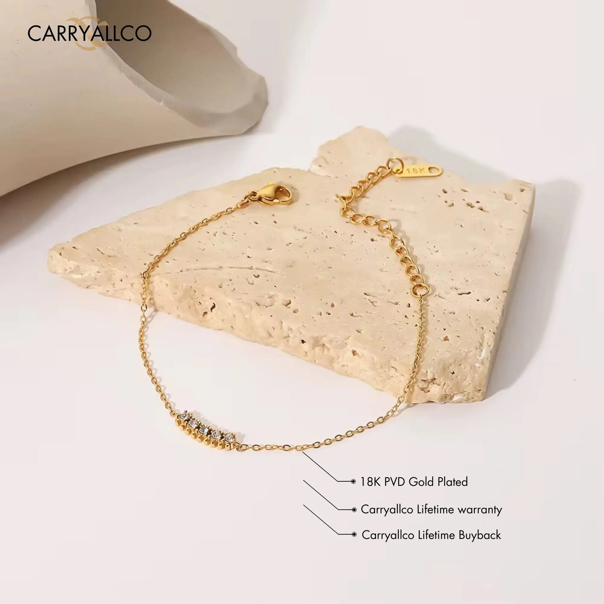 Carryallco 18K Gold Plated Minimalist CZ Charm Bracelet