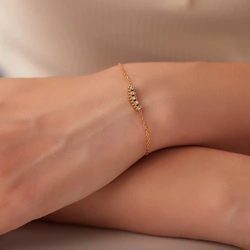 Carryallco 18K Gold Plated Minimalist CZ Charm Bracelet