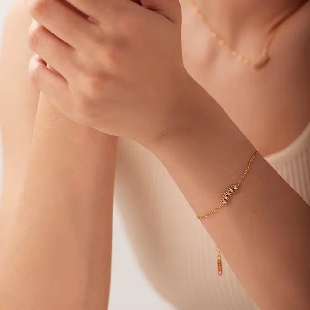 Carryallco 18K Gold Plated Minimalist CZ Charm Bracelet