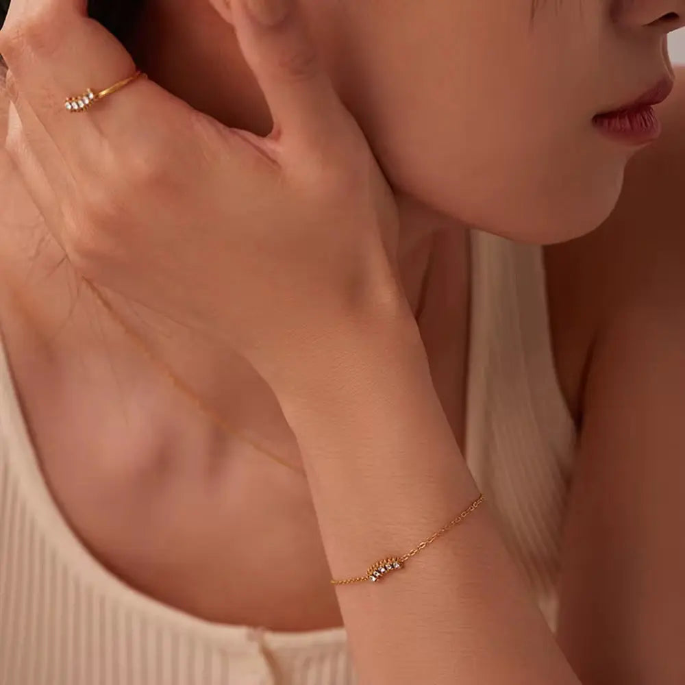 Carryallco 18K Gold Plated Minimalist CZ Charm Bracelet