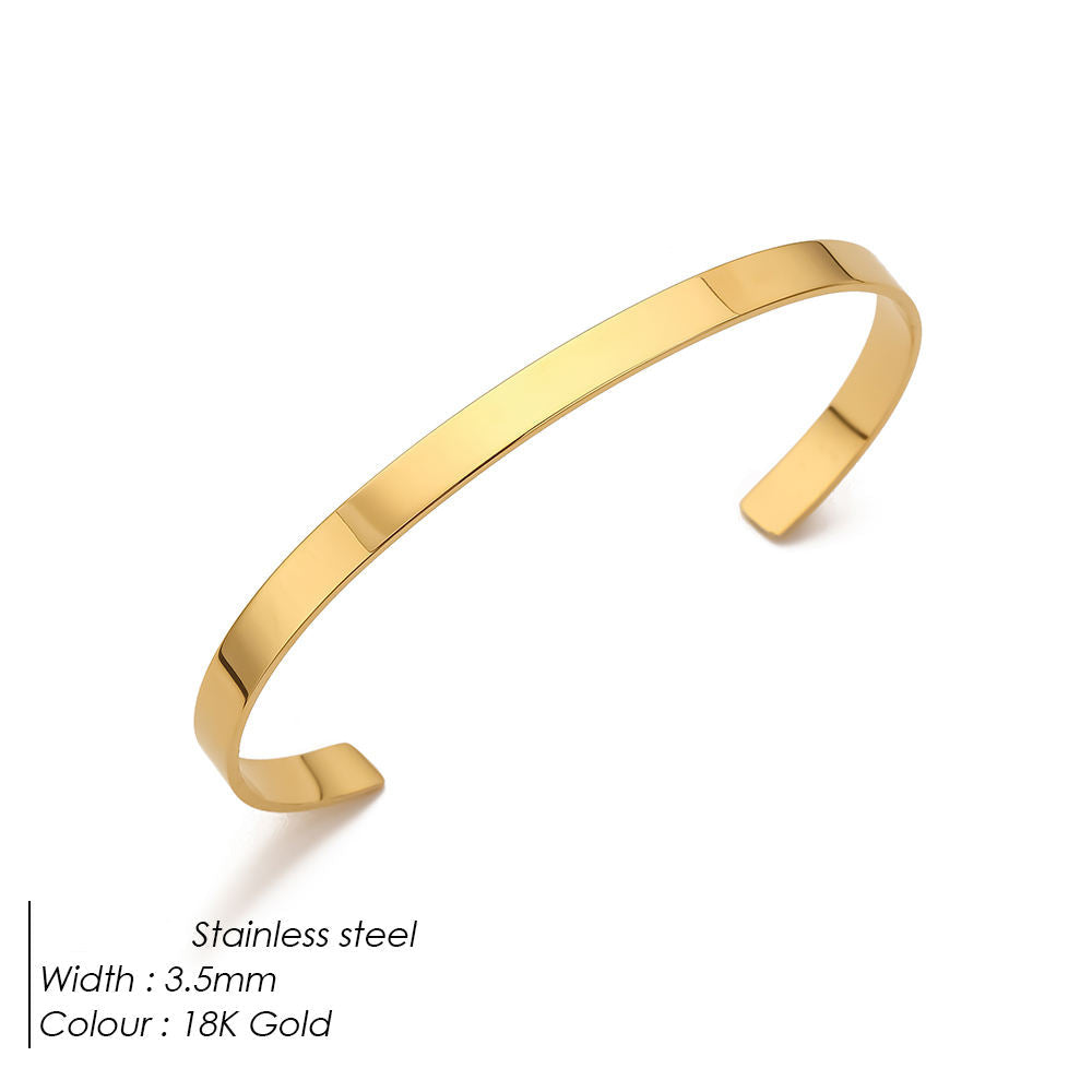 Gold bracelet on a white background with text indicating material and width.