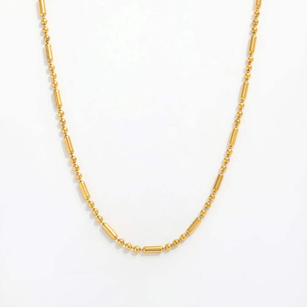 Mixed Bead Cylinder Chain Necklace