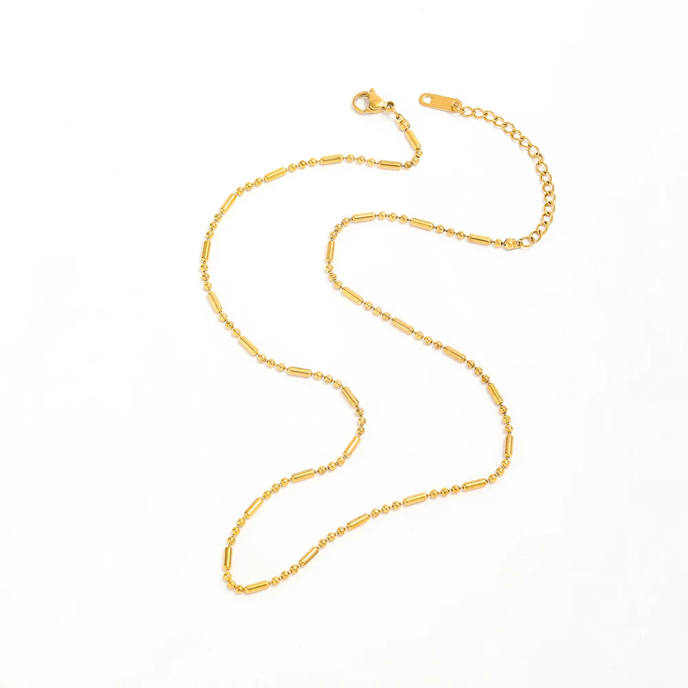 Mixed Bead Cylinder Chain Necklace