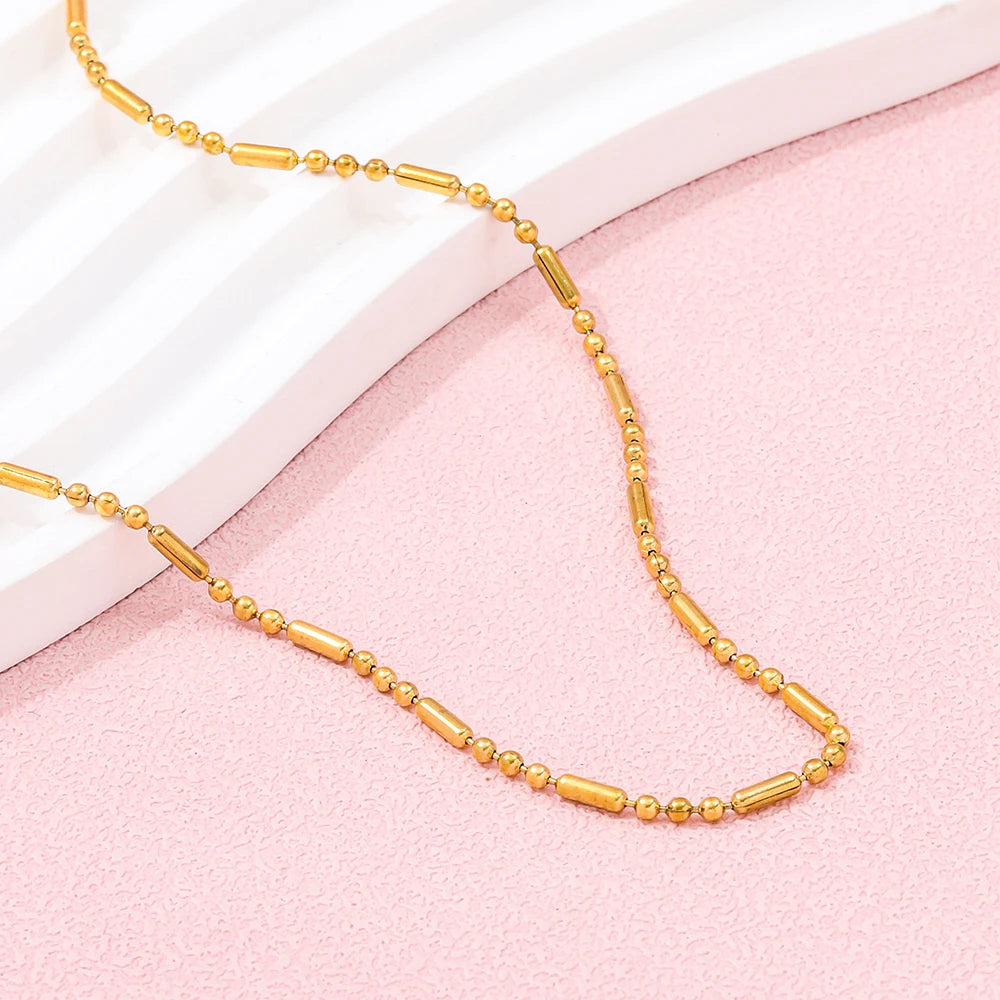 Mixed Bead Cylinder Chain Necklace | 18K Gold PVD | Carryallco