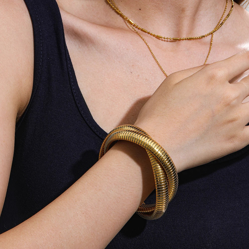 Mixed Bead Cylinder Chain Necklace | 18K Gold PVD | Carryallco