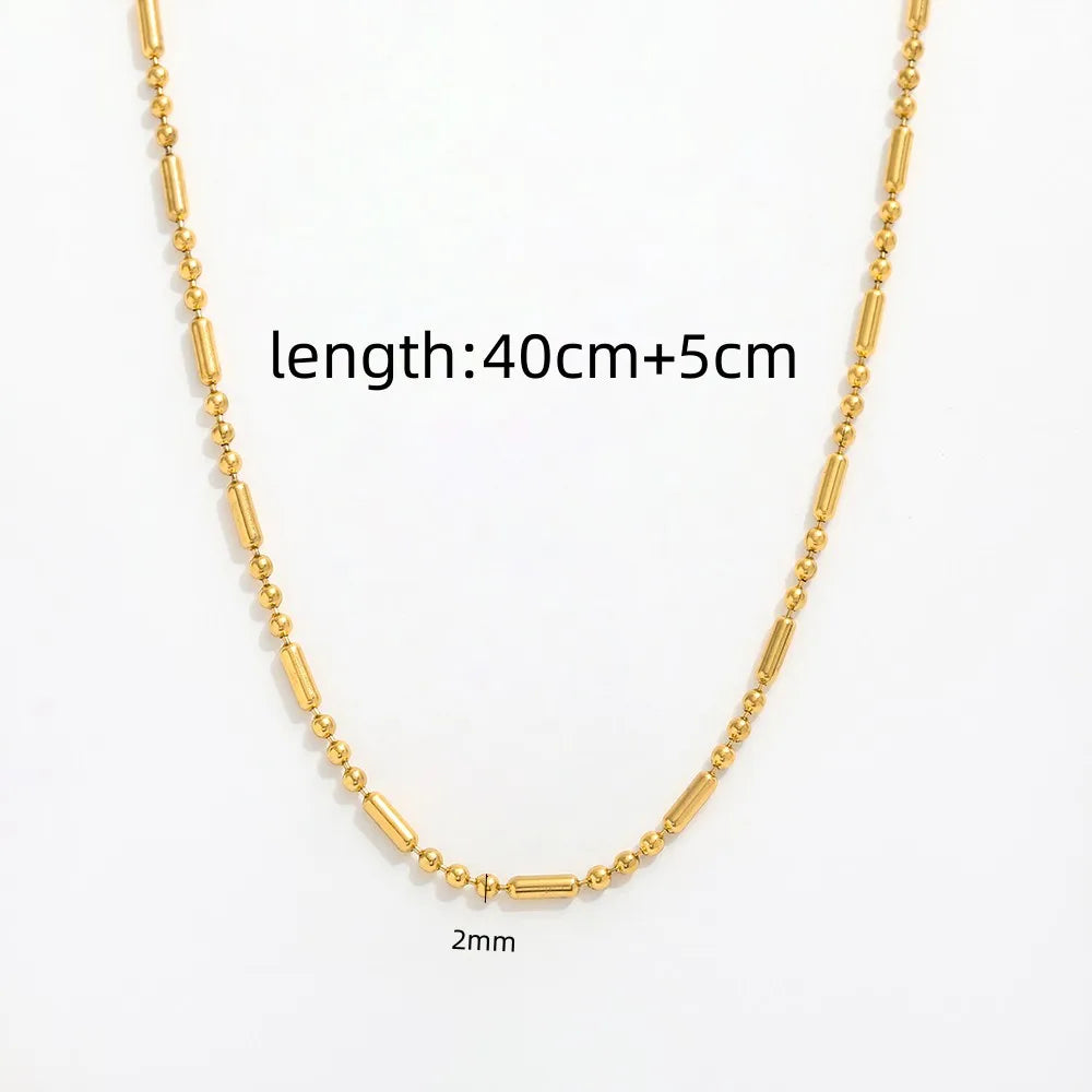 Mixed Bead Cylinder Chain Necklace | 18K Gold PVD | Carryallco