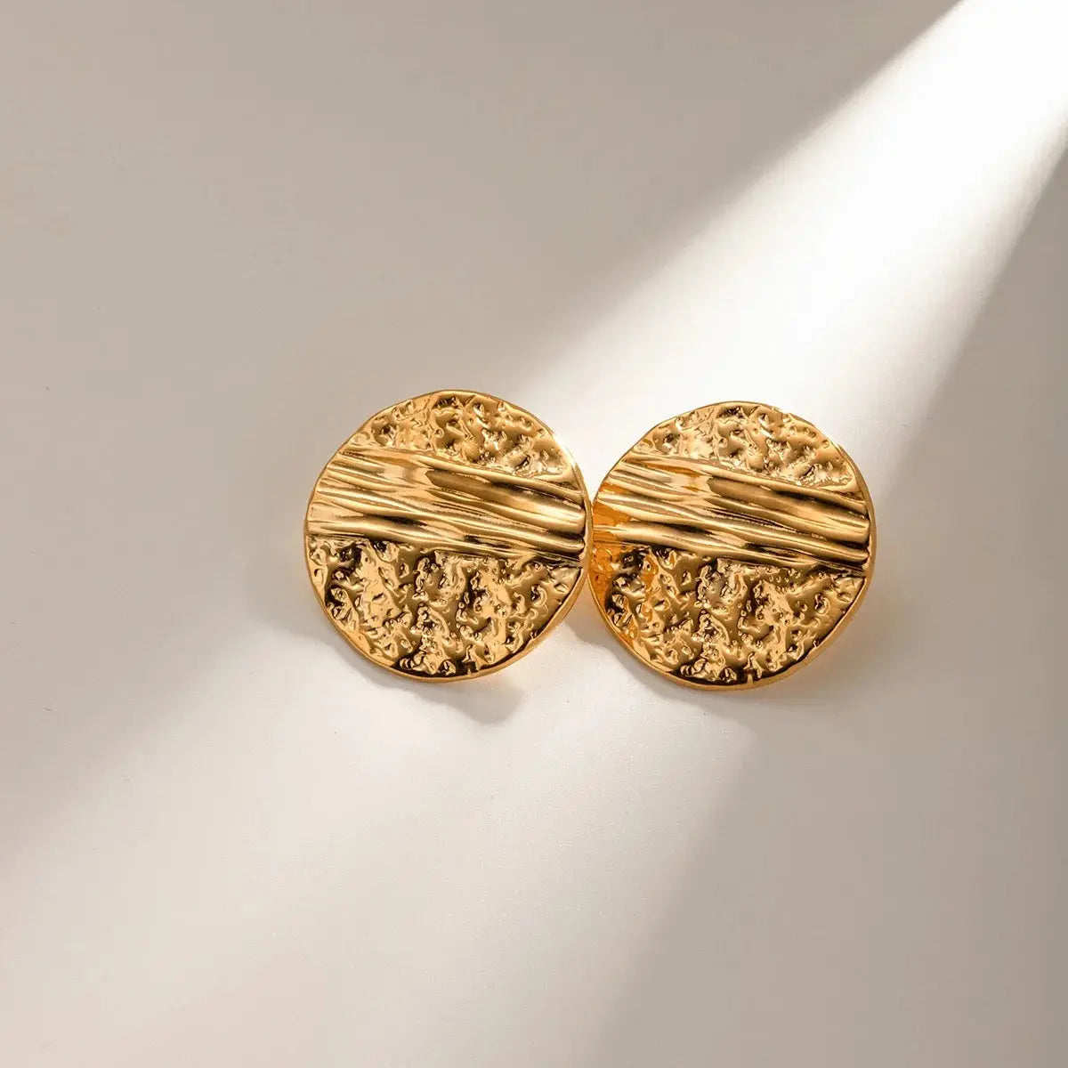 Modernist Hammered Stud Earrings – 18K Gold-Plated