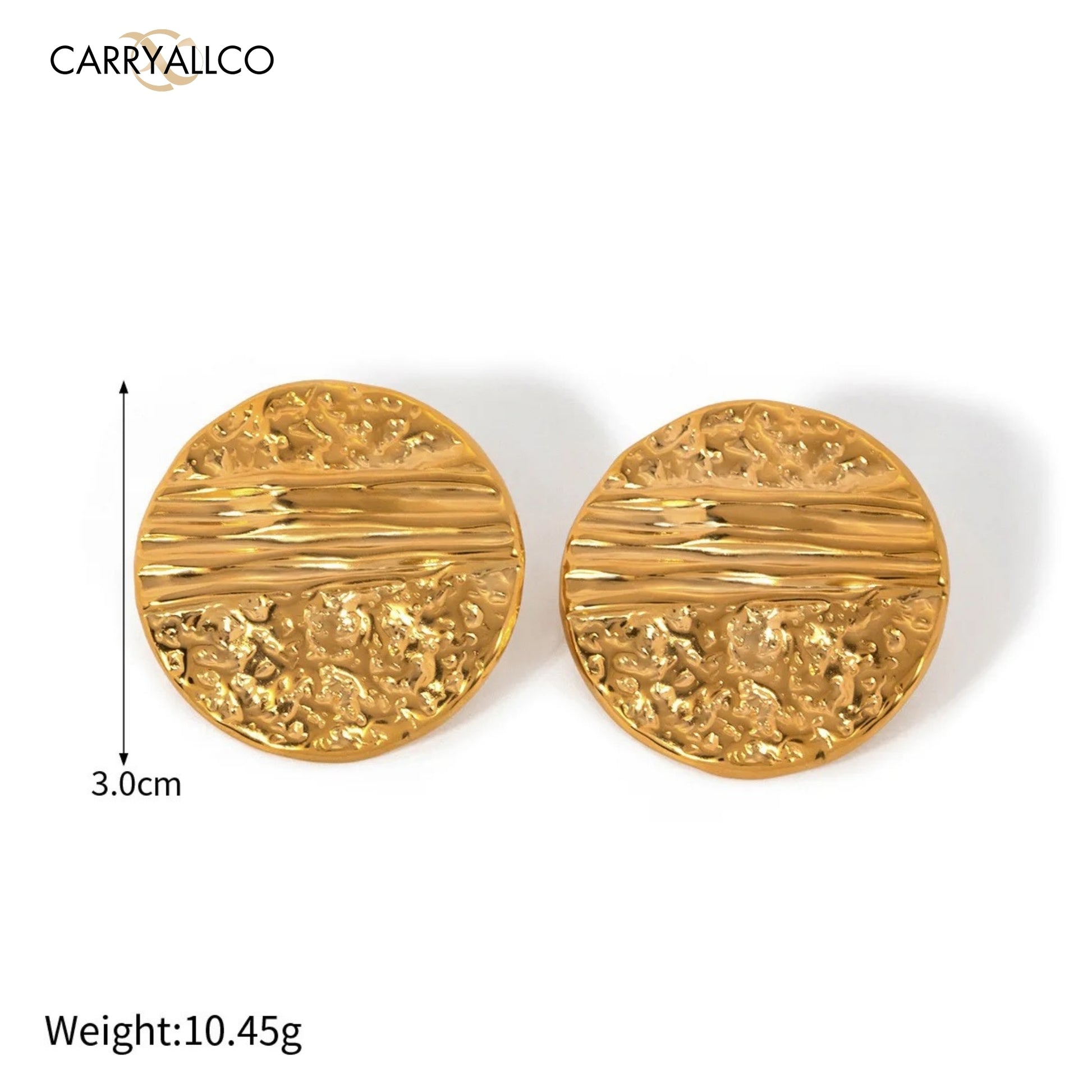 Modernist Hammered Stud Earrings – 18K Gold-Plated