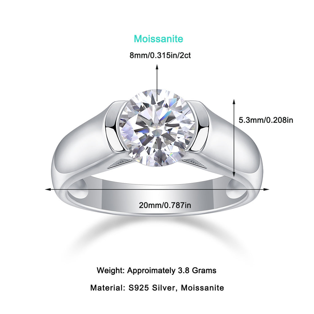 Moissanite Wedding Band 2ct Solitaire S925 Sterling Silver Ring