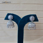 Noor Rhodium-Plated American Diamond Jhumkas Carryallco